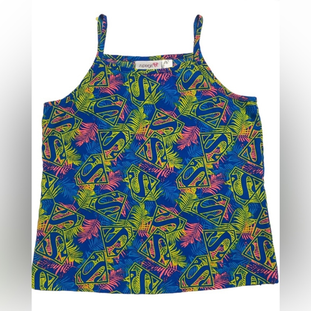 Kids supergirl multi-color pajama tank top. (Blue, green, and pink)